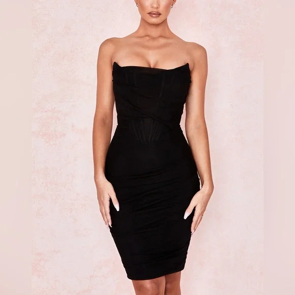 House of CB | Dresses | Nwot House Of Cb Leila Black Mesh Strapless Corset  Dress | Poshmark